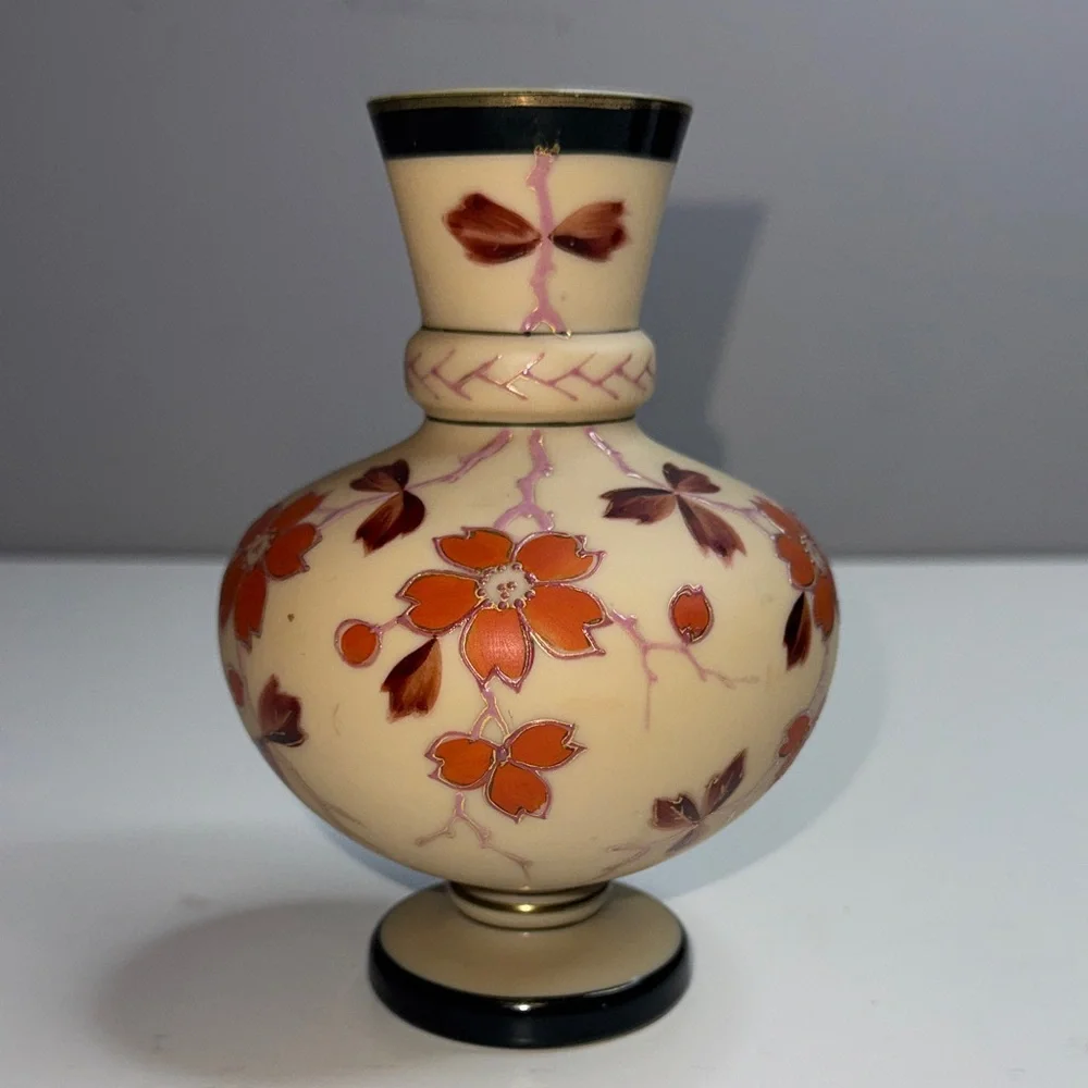 Poschinger Krystallie PK Signed Cased Satin Glass Vase Floral Bavaria Germany